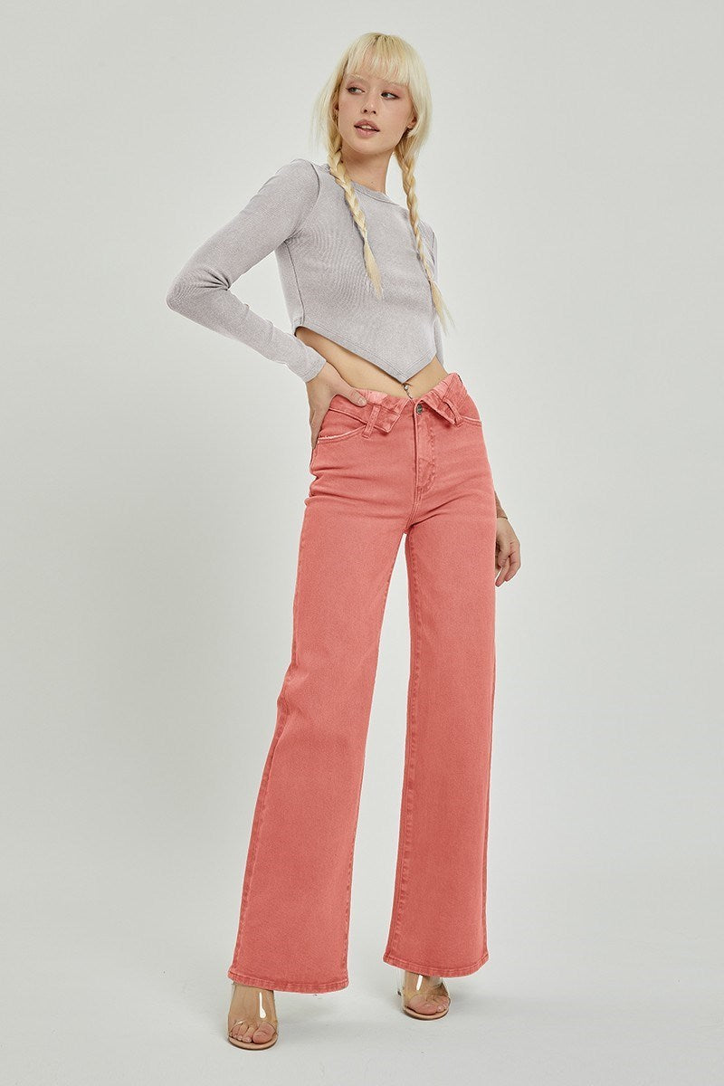 Jenny Sunkissed Peach Blossom Folded Front Waist RISEN Jeans