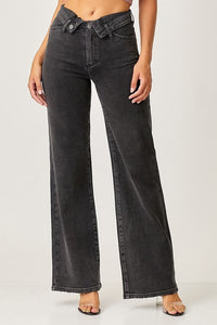 Jenny Sunkissed Black Folded Front Waist RISEN Jeans