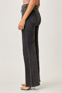 Jenny Sunkissed Black Folded Front Waist RISEN Jeans