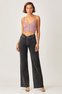 Jenny Sunkissed Black Folded Front Waist RISEN Jeans