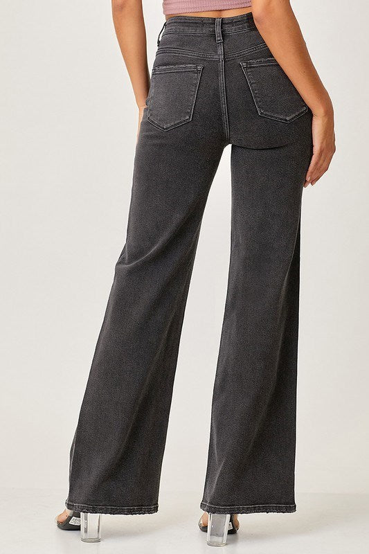 Jenny Sunkissed Black Folded Front Waist RISEN Jeans