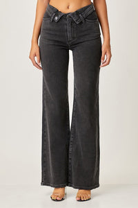 Jenny Sunkissed Black Folded Front Waist RISEN Jeans