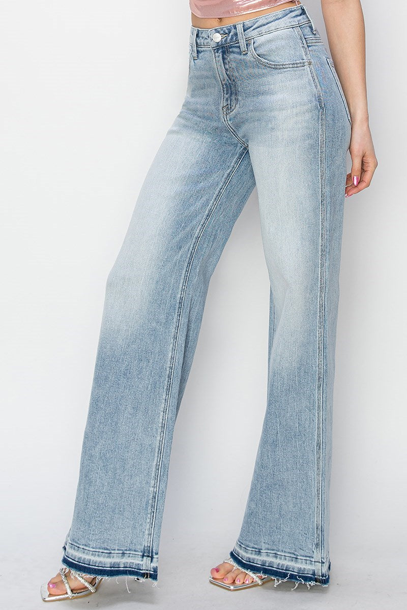 Heidi High Rise Wide Straight-Leg RISEN Blue Jeans