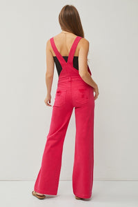 Sydney Wide Leg Distressed RISEN Overalls - Fuchsia