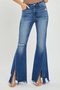 Kate High Rise Flare Front-Slit Frayed Hem RISEN Jeans