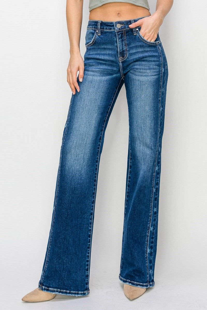 Sally Mid-Rise Star Print Straight Leg RISEN Jeans