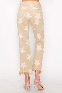 Haley (Khaki) Star-Printed Distressed RISEN Jeans