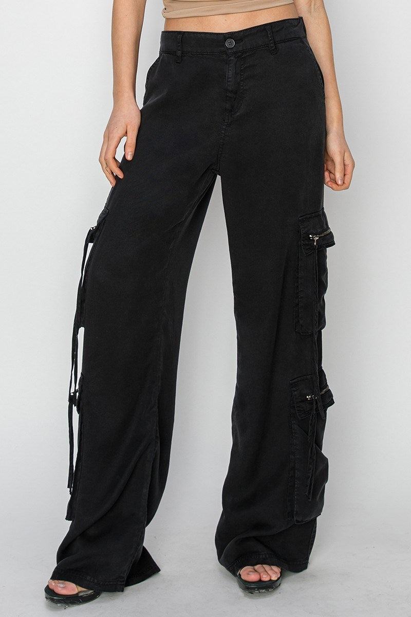 Sable (Black) Tencel Multi-Pocket Wide Leg RISEN Pants
