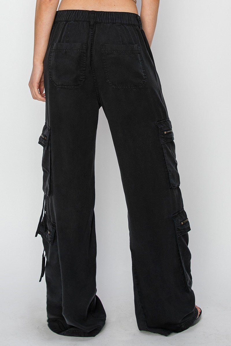 Sable (Black) Tencel Multi-Pocket Wide Leg RISEN Pants