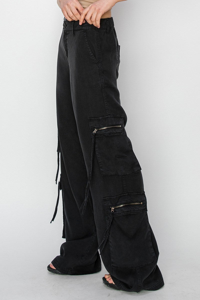 Sable (Black) Tencel Multi-Pocket Wide Leg RISEN Pants
