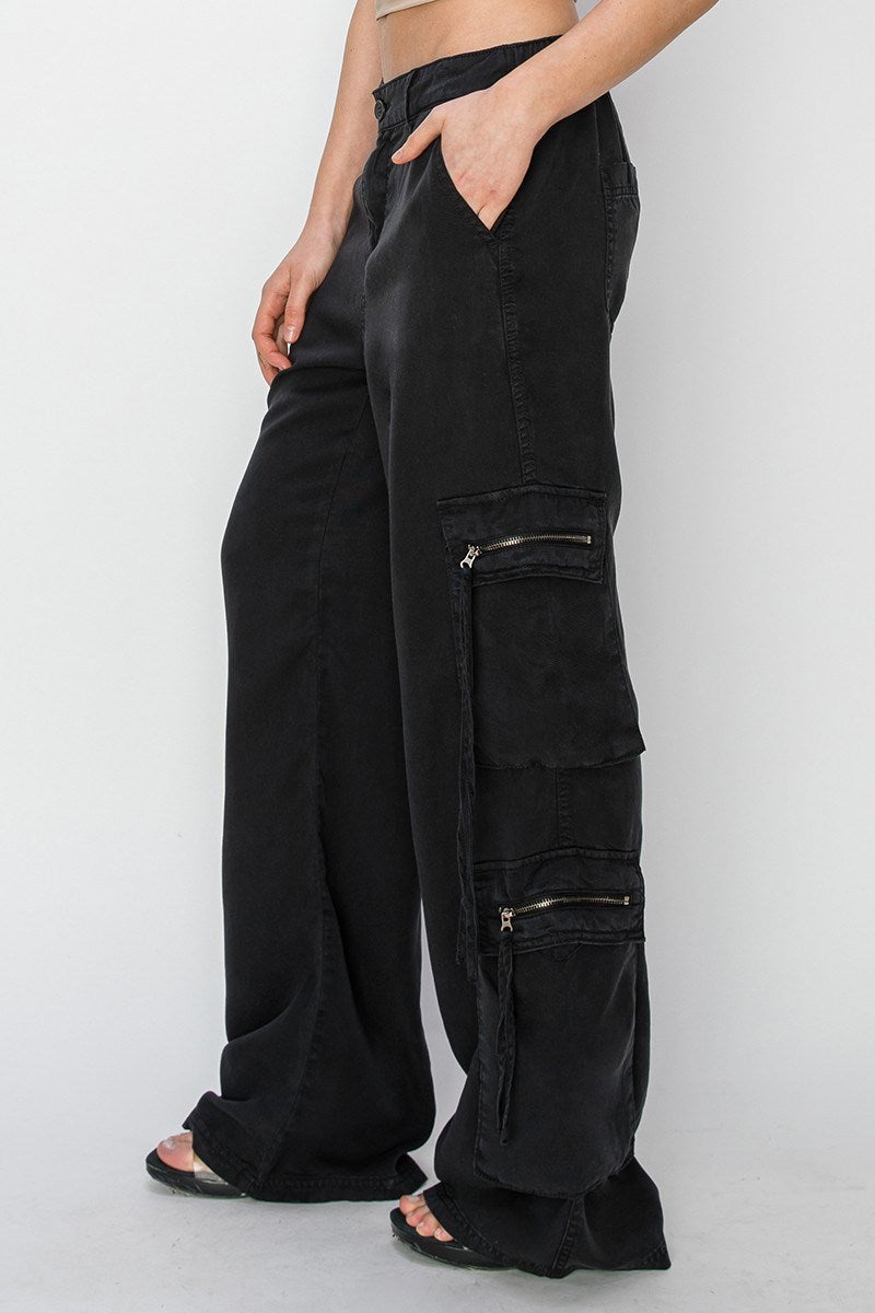 Sable (Black) Tencel Multi-Pocket Wide Leg RISEN Pants