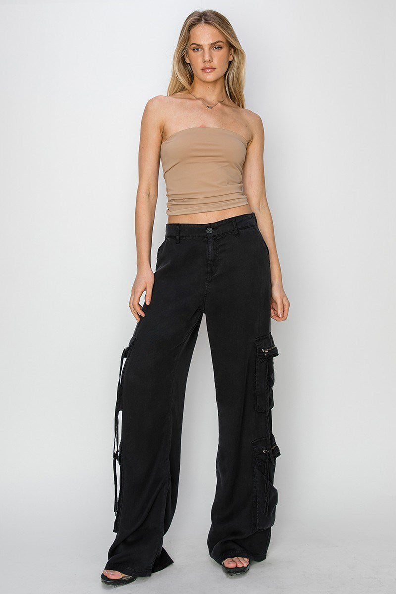 Sable (Black) Tencel Multi-Pocket Wide Leg RISEN Pants