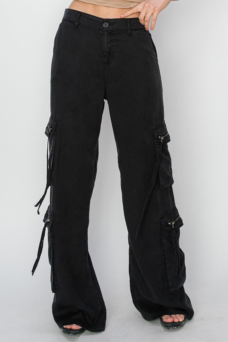 Sable (Black) Tencel Multi-Pocket Wide Leg RISEN Pants