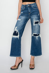 DeeDee Distressed, Patched Cropped RISEN Jeans