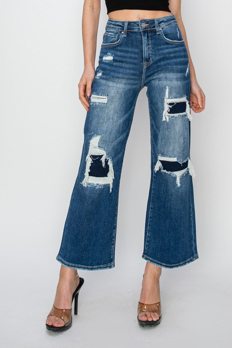 DeeDee Distressed, Patched Cropped RISEN Jeans