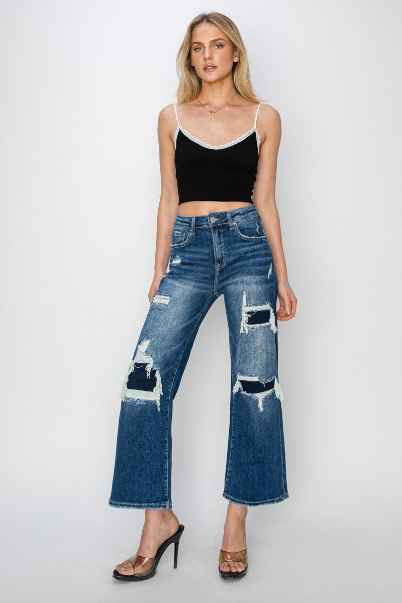 DeeDee Distressed, Patched Cropped RISEN Jeans