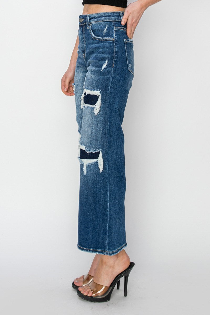 DeeDee Distressed, Patched Cropped RISEN Jeans