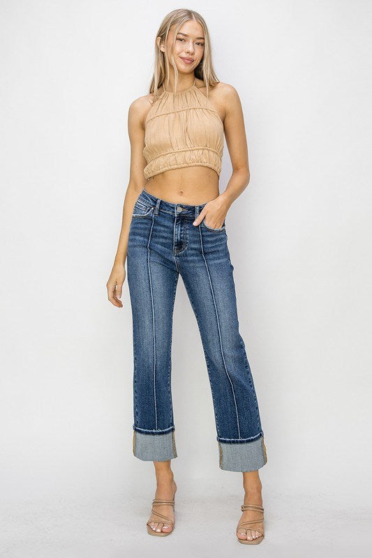 Bonnie High Rise Straight-Leg Cuffed RISEN Jeans