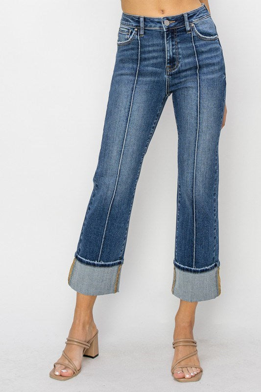 Bonnie High Rise Straight-Leg Cuffed RISEN Jeans