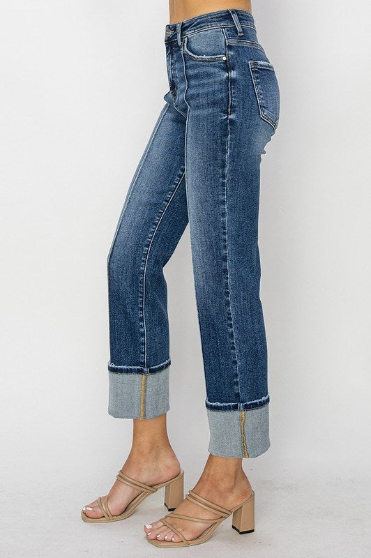 Bonnie High Rise Straight-Leg Cuffed RISEN Jeans