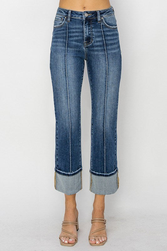 Bonnie High Rise Straight-Leg Cuffed RISEN Jeans
