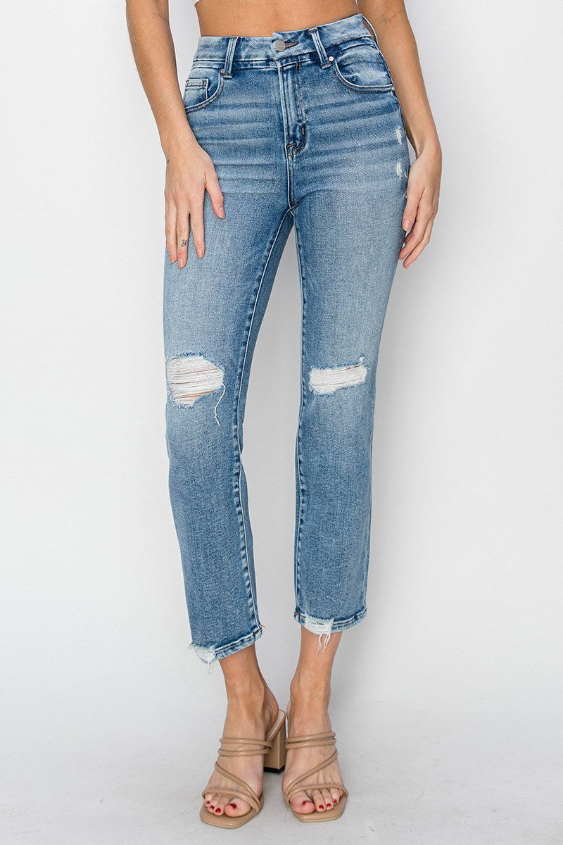 Alicia High-Rise Distressed Ankle-Length RISEN Jeans