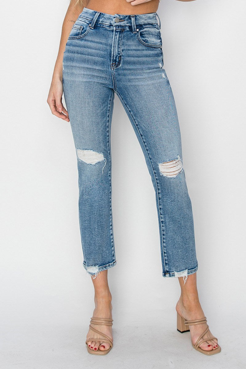 Alicia High-Rise Distressed Ankle-Length RISEN Jeans