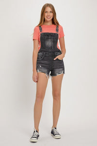 Lydia (Black) Distressed-Front RISEN Jean Overall Shorts