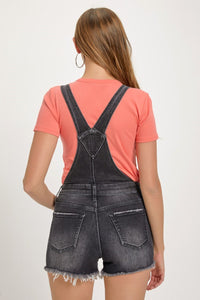 Lydia (Black) Distressed-Front RISEN Jean Overall Shorts