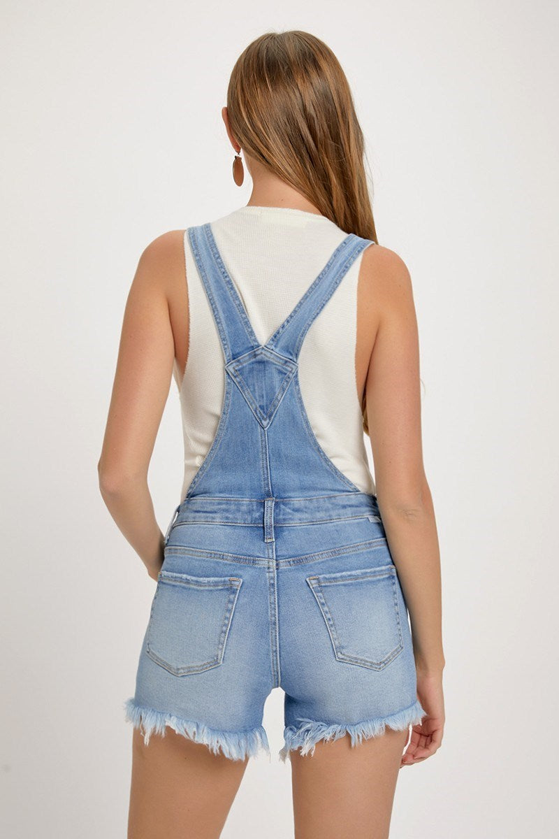 Lydia (Blue Jean) Distressed-Front RISEN Jean Overall Shorts