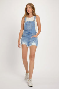 Lydia (Blue Jean) Distressed-Front RISEN Jean Overall Shorts