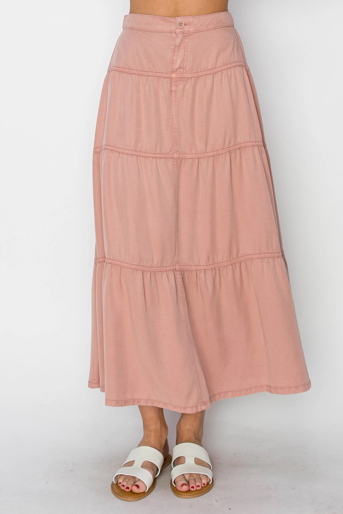 Delilah RISEN (Dark Blush) Tiered Tencel Skirt w/Elastic Waistband