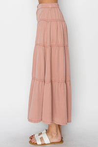 Delilah RISEN (Dark Blush) Tiered Tencel Skirt w/Elastic Waistband