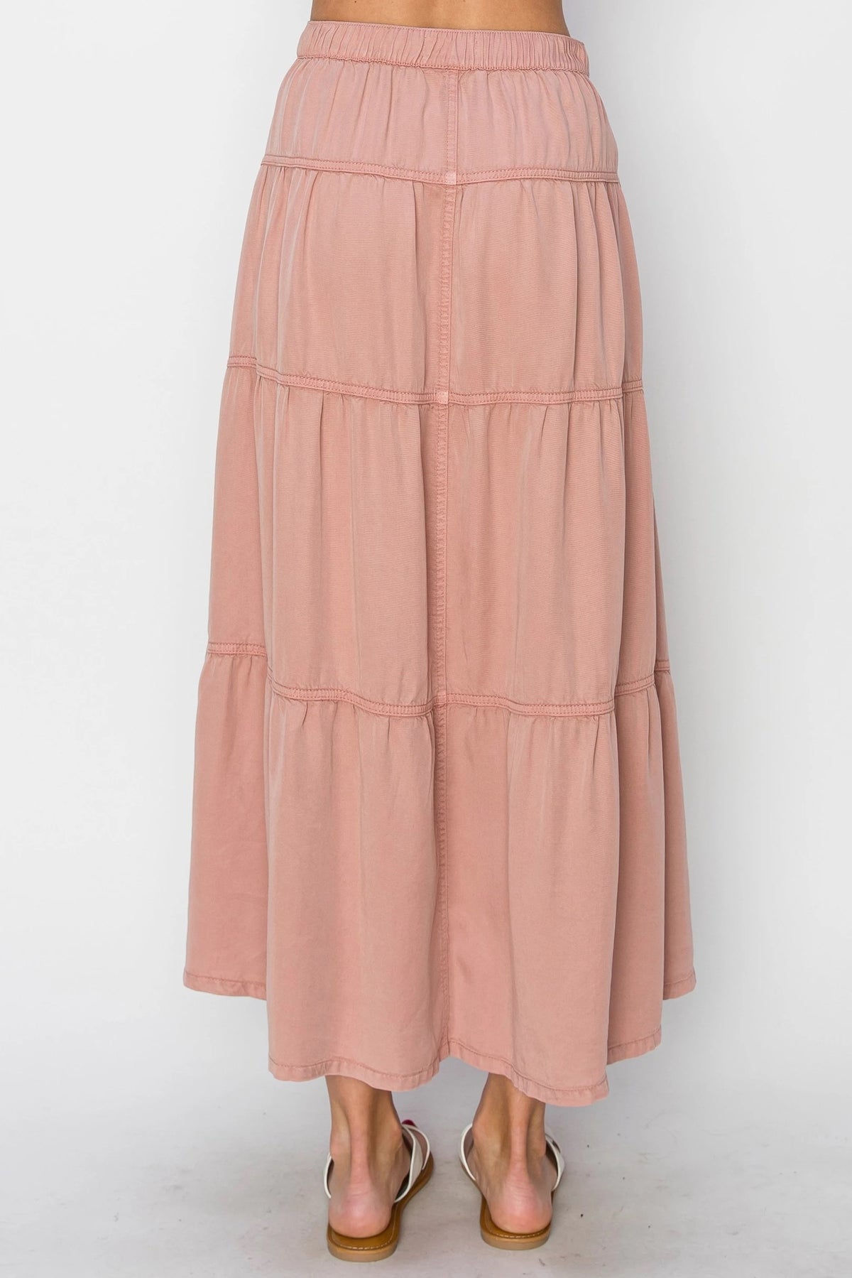 Delilah RISEN (Dark Blush) Tiered Tencel Skirt w/Elastic Waistband