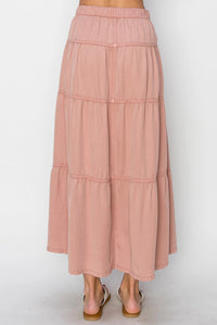 Delilah RISEN (Dark Blush) Tiered Tencel Skirt w/Elastic Waistband