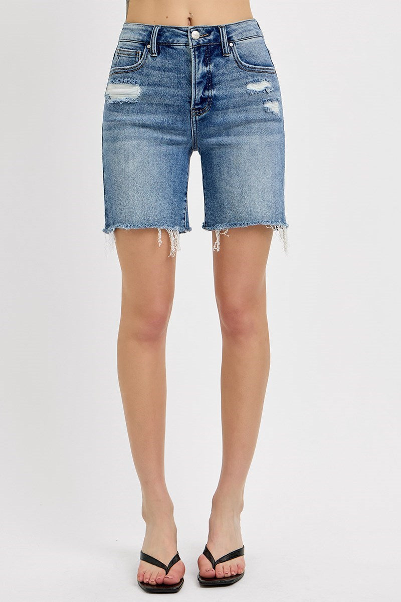 Tummy Control Mid Length RISEN Blue Jean Shorts