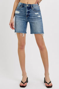 Tummy Control Mid Length RISEN Blue Jean Shorts