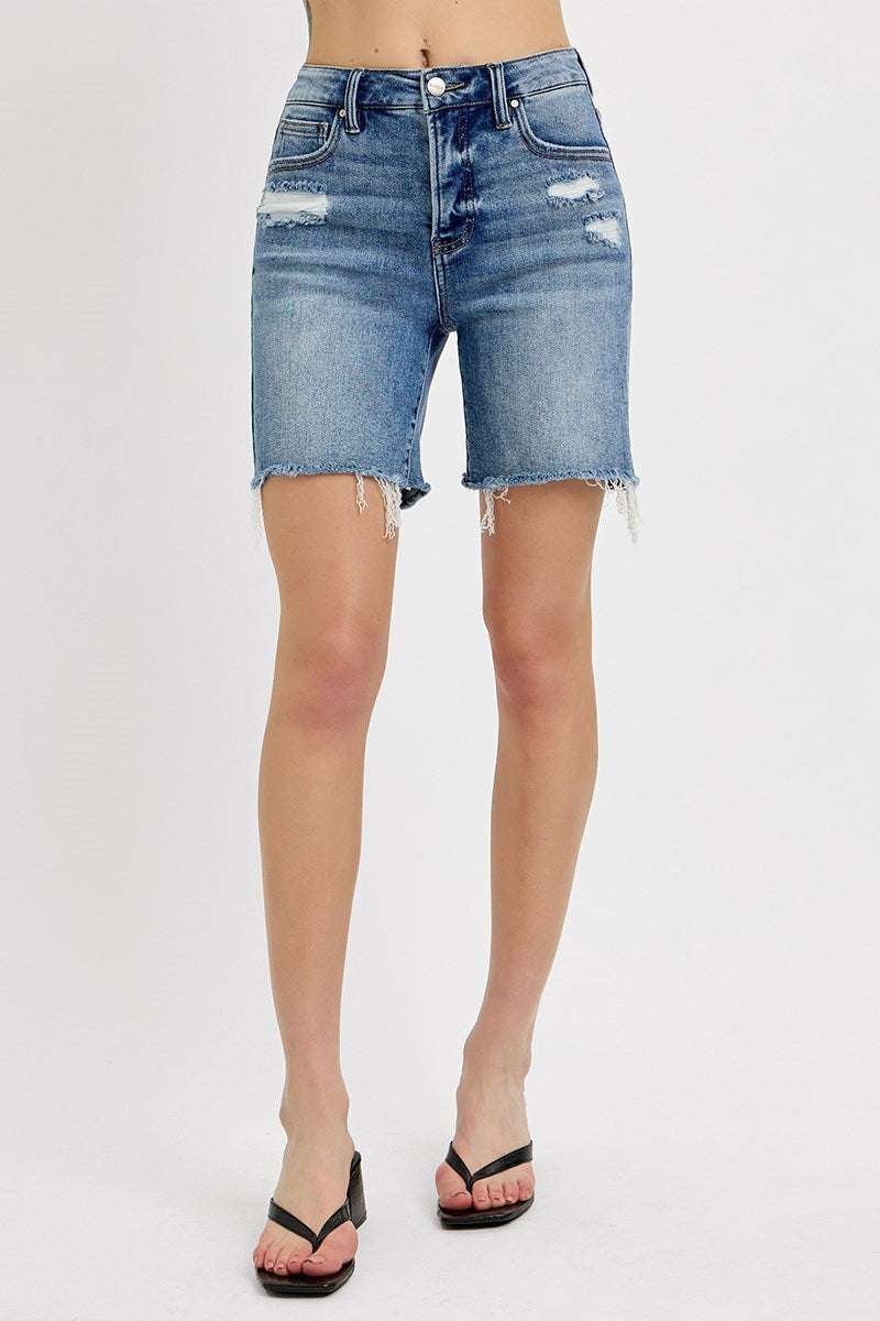 Tummy Control Mid Length RISEN Blue Jean Shorts