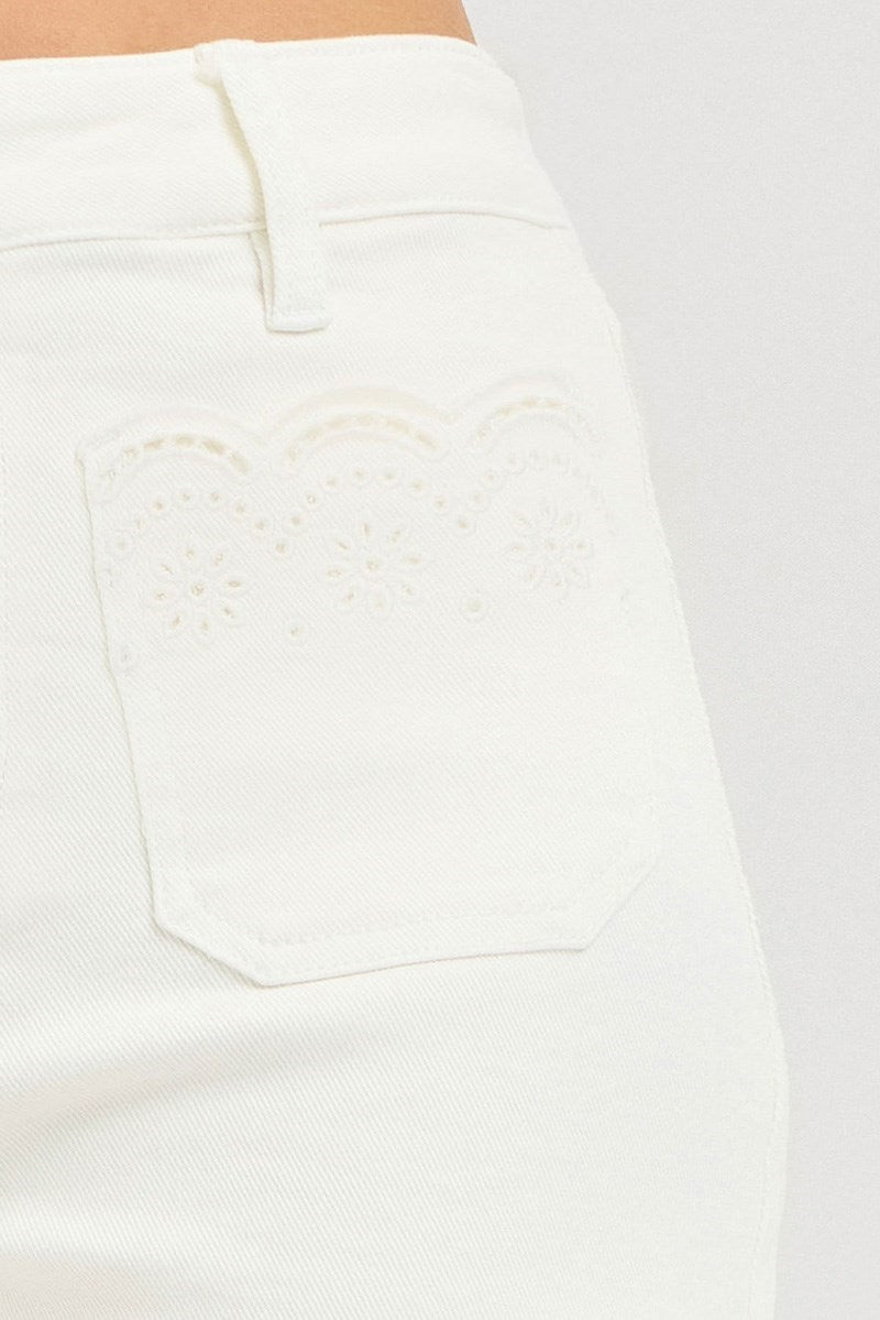 Lucille High Rise RISEN (Cream) Jeans Shorts w/Embroidered Pockets