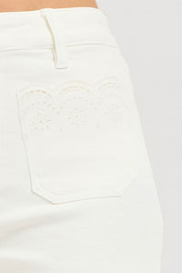 Lucille High Rise RISEN (Cream) Jeans Shorts w/Embroidered Pockets