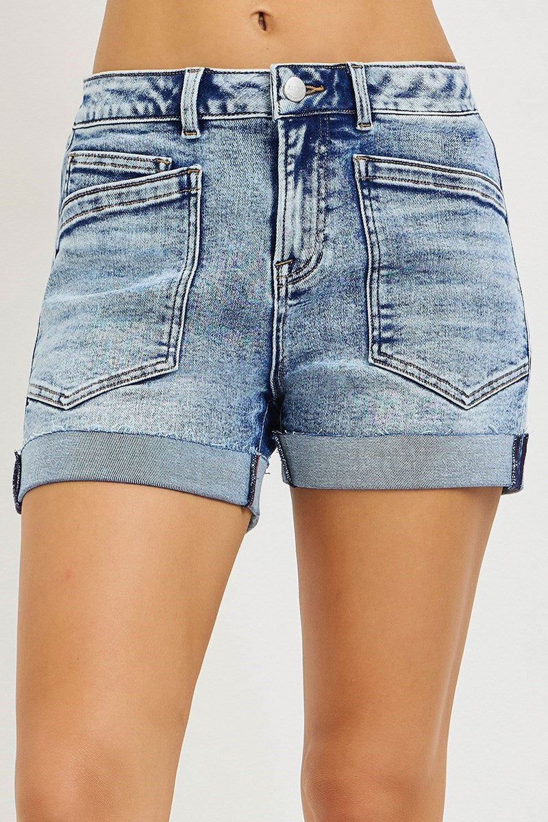 Nancy Patched Pocket RISEN Blue Jean Shorts