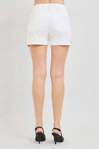 The Patriot - High Rise (White) RISEN Jean Shorts with Embroidered Detail