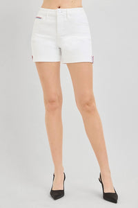 The Patriot - High Rise (White) RISEN Jean Shorts with Embroidered Detail