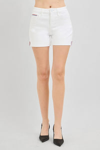 The Patriot - High Rise (White) RISEN Jean Shorts with Embroidered Detail