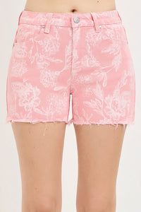 Pink Floral Printed High Rise RISEN Shorts