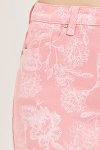 Pink Floral Printed High Rise RISEN Shorts