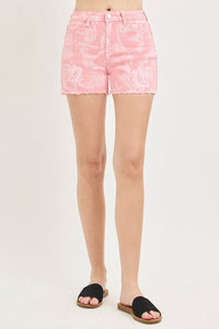 Pink Floral Printed High Rise RISEN Shorts