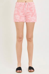 Pink Floral Printed High Rise RISEN Shorts