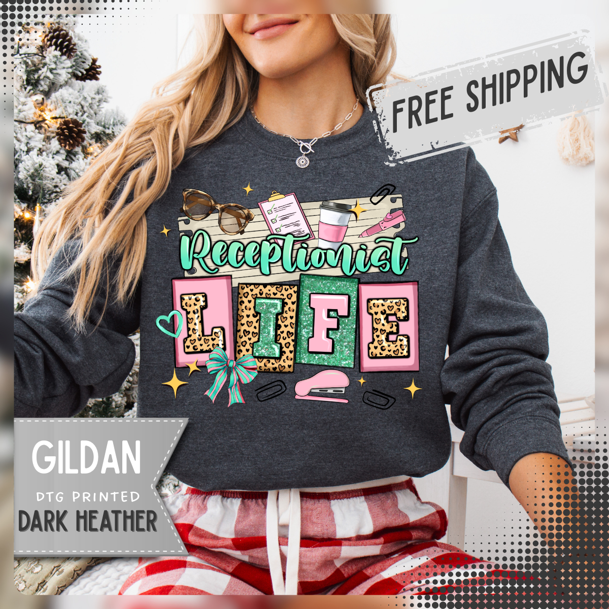 Receptionist Life – Gildan Heavy Blend | Trendy Women’s Soft Sweatshirt. Direct to Garment. Printed & Shipped in the USA. Unisex Sizes.