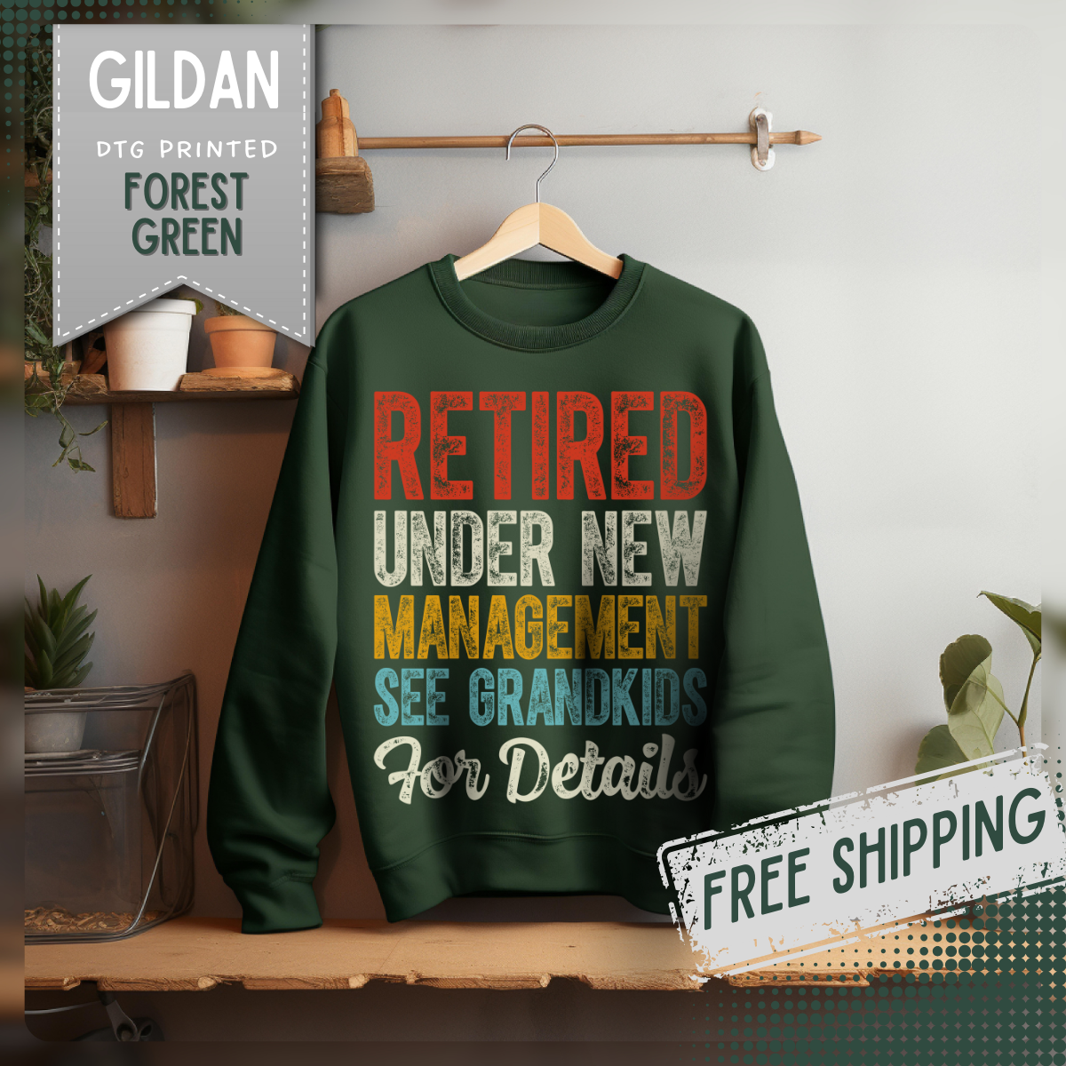 Retired: Under New Management, See Grandkids – Gildan Heavy Blend | Trendy Men's and Women’s Soft Sweatshirt. Direct to Garment. Printed & Shipped in the USA. Unisex Sizes.